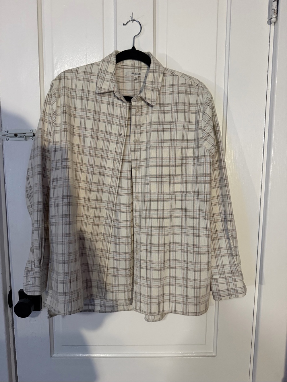 Plaid Button-Up Shirt in Cream and Taupe